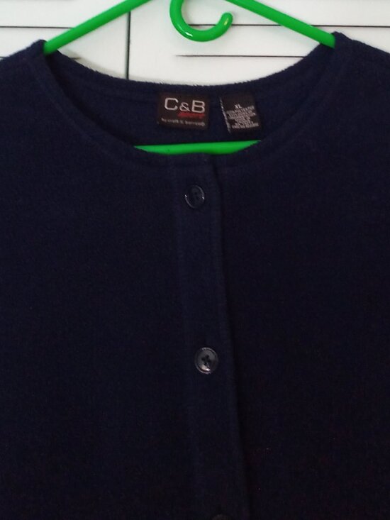 VTG C&B SPORT XL FLEECE BUTTON-UP NAVY CHRISTMAS TREES STARS GINGERBREAD TEACHER - Picture 2 of 9